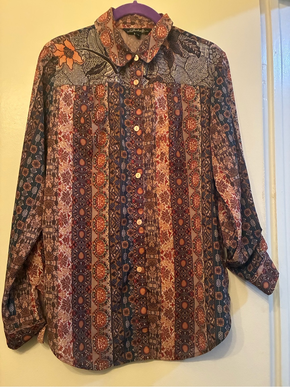 Unique boho button down top by Charlie B size Small hippie style